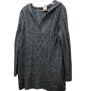 Faded Glory Long Sleeve V-Neck Hooded Cable Knit Sweater W Size 2X Charcoal Marl